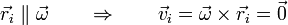 \vec{r}_i\parallel\vec{\omega}\qquad\Rightarrow\qquad \vec{v}_i = \vec{\omega}\times\vec{r}_i=\vec{0}