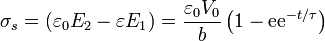 \sigma_s = (\varepsilon_0E_2-\varepsilon E_1) = \frac{\varepsilon_0 V_0}{b}\left(1-\mathrm{ee}^{-t/\tau}\right)