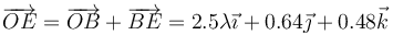 \overrightarrow{OE}=\overrightarrow{OB}+\overrightarrow{BE}=2.5\lambda\vec{\imath}+0.64\vec{\jmath}+0.48\vec{k}