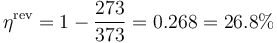 \eta^\mathrm{rev} = 1-\frac{273}{373} = 0.268 = 26.8\%