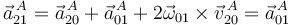 
\vec{a}^{\,A}_{21} = \vec{a}^{\,A}_{20} + \vec{a}^{\,A}_{01} + 2\vec{\omega}_{01}\times\vec{v}^{\,A}_{20} = \vec{a}^{\,A}_{01}
