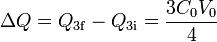 \Delta Q = Q_{3\mathrm{f}}-Q_{3\mathrm{i}} = \frac{3C_0V_0}{4}