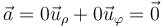 \vec{a}=0\vec{u}_\rho+0\vec{u}_\varphi = \vec{0}