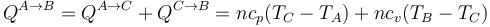 Q^{A\to B}= Q^{A\to C}+Q^{C\to B}= nc_p(T_C-T_A)+nc_v(T_B-T_C)