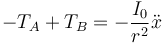 -T_A+T_B=-\frac{I_0}{r^2}\ddot{x}\,