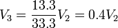 V_3 = \frac{13.3}{33.3}V_2 = 0.4V_2