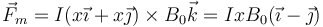 \vec{F}_m=I(x\vec{\imath}+x\vec{\jmath})\times B_0\vec{k}=IxB_0(\vec{\imath}-\vec{\jmath})