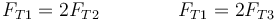 F_{T1}=2F_{T2}\qquad\qquad F_{T1}=2F_{T3}