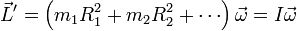 \vec{L}'=\left(m_1R_1^2+m_2R_2^2+\cdots\right)\vec{\omega}=I\vec{\omega}