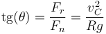 \mathrm{tg}(\theta)=\frac{F_r}{F_n}=\frac{v_C^2}{Rg}