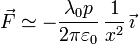 
\vec{F} \simeq -\dfrac{\lambda_0p}{2\pi\varepsilon_0}\,\dfrac{1}{x^2}\,\vec{\imath}
