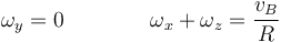 \omega_y=0\qquad\qquad \omega_x+\omega_z=\frac{v_B}{R}