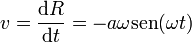 v = \frac{\mathrm{d}R}{\mathrm{d}t} = -a\omega \mathrm{sen}(\omega t)