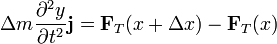 \Delta m \frac{\partial^2y}{\partial t^2}\mathbf{j} = \mathbf{F}_T(x+\Delta x)-\mathbf{F}_T(x)