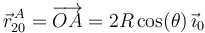 \vec{r}^{\, A}_{20}=\overrightarrow{OA}=2R\,\mathrm{cos}(\theta)\,\vec{\imath}_0\,