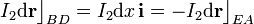 I_2\mathrm{d}\mathbf{r}\big\rfloor_{BD}=I_2\mathrm{d}x\!\ \mathbf{i}=-I_2\mathrm{d}\mathbf{r}\big\rfloor_{EA}