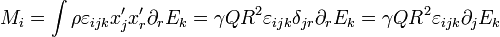 M_i = \int \rho \varepsilon_{ijk}x'_jx'_r\partial_r E_k = \gamma Q R^2 \varepsilon_{ijk} \delta_{jr} \partial_rE_k = \gamma QR^2 \varepsilon_{ijk}\partial_jE_k