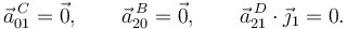 
\vec{a}^{\,C}_{01} = \vec{0}, \qquad \vec{a}^{\,B}_{20} = \vec{0}, \qquad \vec{a}^{\,D}_{21}\cdot\vec{\jmath}_1=0.
