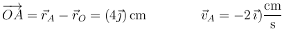 \overrightarrow{OA}=\vec{r}_A-\vec{r}_O=(4\vec{\jmath})\,\mathrm{cm}\qquad\qquad\vec{v}_A=-2\,\vec{\imath})\frac{\mathrm{cm}}{\mathrm{s}}