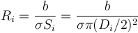 R_i=\frac{b}{\sigma S_i}=\frac{b}{\sigma\pi (D_i/2)^2}