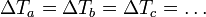 \Delta T_a = \Delta T_b = \Delta T_c=\dots