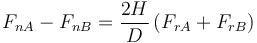 F_{nA}-F_{nB}= \frac{2H}{D}\left(F_{rA}+F_{rB}\right)