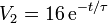 V_2 = 16\,\mathrm{e}^{-t/\tau}