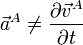 \vec{a}^A\neq \frac{\partial\vec{v}^A}{\partial t}