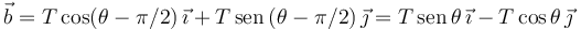 
\vec{b} = T\cos(\theta-\pi/2)\,\vec{\imath} + T\,\mathrm{sen}\,(\theta-\pi/2)\,\vec{\jmath}
=
T\,\mathrm{sen}\,\theta\,\vec{\imath} - T\cos\theta\,\vec{\jmath}
