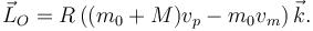 
\vec{L}_O = R\,((m_0+M)v_p - m_0v_m)\,\vec{k}.
