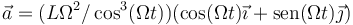 \vec{a}=(L\Omega^2/\cos^3(\Omega t))(\cos(\Omega t)\vec{\imath}+\mathrm{sen}(\Omega t)\vec{\jmath})