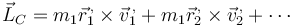 \vec{L}_C = m_1\vec{r}^{\,,}_1\times\vec{v}^{\,,}_1+m_1\vec{r}^{\,,}_2\times\vec{v}^{\,,}_2 + \cdots