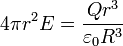 4\pi r^2 E = \frac{Qr^3}{\varepsilon_0R^3}