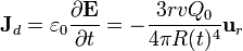 \mathbf{J}_d = \varepsilon_0\frac{\partial\mathbf{E}}{\partial t} = -\frac{3r v Q_0}{4\pi R(t)^4}\mathbf{u}_{r}