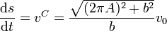 \frac{\mathrm{d}s}{\mathrm{d}t}=v^C = \frac{\sqrt{(2\pi A)^2+b^2}}{b}v_0