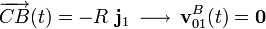 \overrightarrow{CB}(t)=-R\ \mathbf{j}_1\, \longrightarrow\, \mathbf{v}_{01}^B(t)=\mathbf{0}