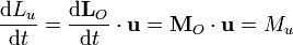 \frac{\mathrm{d}L_u}{\mathrm{d}t}=\frac{\mathrm{d}\mathbf{L}_O}{\mathrm{d}t}\cdot\mathbf{u}=\mathbf{M}_O\cdot\mathbf{u}=M_u