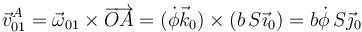 \vec{v}^A_{01}=\vec{\omega}_{01}\times\overrightarrow{OA}=(\dot{\phi}\vec{k}_0)\times(b\,S\vec{\imath}_0)=b\dot{\phi}\,S\vec{\jmath}_0