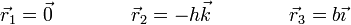 \vec{r}_1=\vec{0}\qquad\qquad \vec{r}_2 = -h\vec{k}\qquad\qquad \vec{r}_3 = b\vec{\imath}