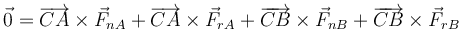 \vec{0} = \overrightarrow{CA}\times\vec{F}_{nA} + \overrightarrow{CA}\times\vec{F}_{rA} + \overrightarrow{CB}\times\vec{F}_{nB}+\overrightarrow{CB}\times\vec{F}_{rB}