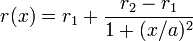 r(x) = r_1 + \frac{r_2-r_1}{1+(x/a)^2}