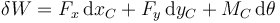 \delta W = F_x\,\mathrm{d}x_C+F_y\,\mathrm{d}y_C+M_C\,\mathrm{d}\theta