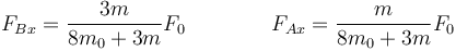 F_{Bx} = \frac{3m}{8m_0+3m}F_0\qquad\qquad F_{Ax} = \frac{m}{8m_0+3m}F_0