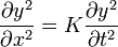 \frac{\partial y^2}{\partial x^2}=K\frac{\partial y^2}{\partial t^2}