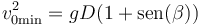 v_{0\mathrm{min}}^2 = gD(1+\mathrm{sen}(\beta))