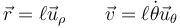 \vec{r}=\ell\vec{u}_\rho\qquad \vec{v}=\ell\dot{\theta}\vec{u}_\theta