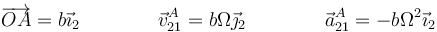 \overrightarrow{OA}=b\vec{\imath}_2\qquad\qquad \vec{v}^A_{21}=b\Omega\vec{\jmath}_2\qquad\qquad \vec{a}^A_{21}=-b\Omega^2\vec{\imath}_2