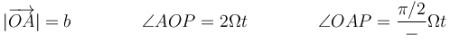 |\overrightarrow{OA}|=b\qquad\qquad \angle{AOP}=2\Omega t\qquad\qquad \angle{OAP}=\frac{\pi/2}-\Omega t