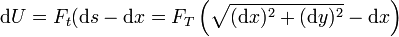 \mathrm{d}U=F_t(\mathrm{d}s-\mathrm{d}x=F_T\left(\sqrt{(\mathrm{d}x)^2+(\mathrm{d}y)^2}-\mathrm{d}x\right)\,