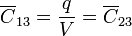 \displaystyle \overline{C}_{13}=\frac{q}{V}=\overline{C}_{23}